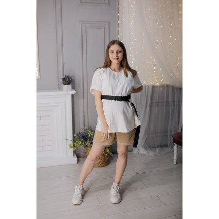 Комплект для вагітних бежеві шорти з кишенями і біла футболка оверсайз 